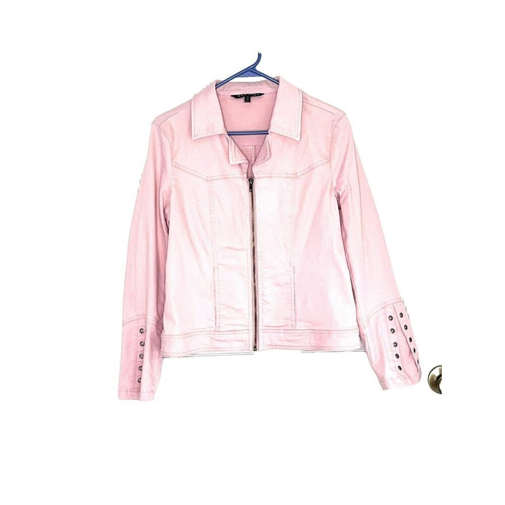 Bacinni Womens Denim Zip Front Jacket sz M Western Cowgirl Pockets Grommets Pink